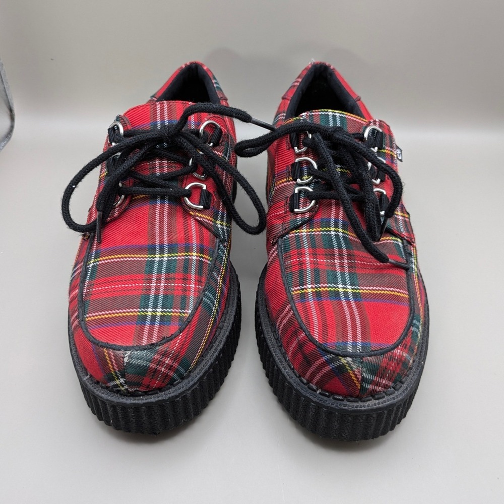 T.U.K. Anarchic Creepers Ankle Boots Red Tartan Plaid Goth Punk Womens Sz 10